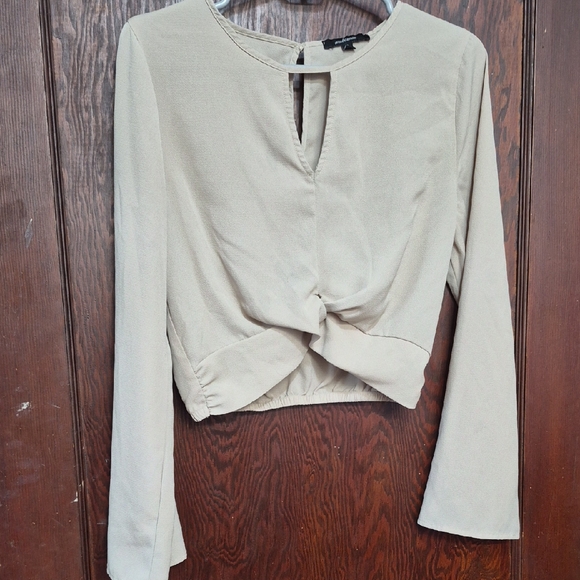 Ambiance Tops - Ambiance Beige Twist Front Blouse